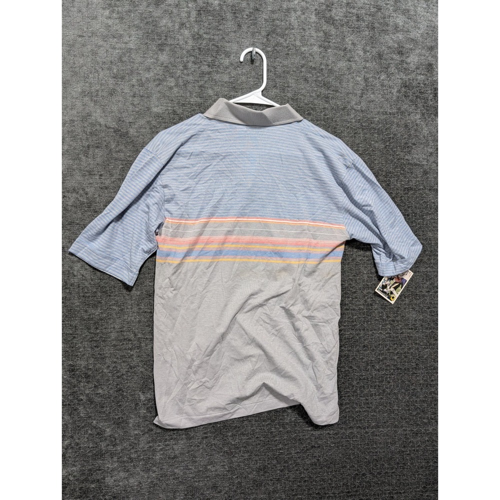Par Four Sportswear Mens Striped Golf Polo Shirt Blue Gray Pink Yellow Size M